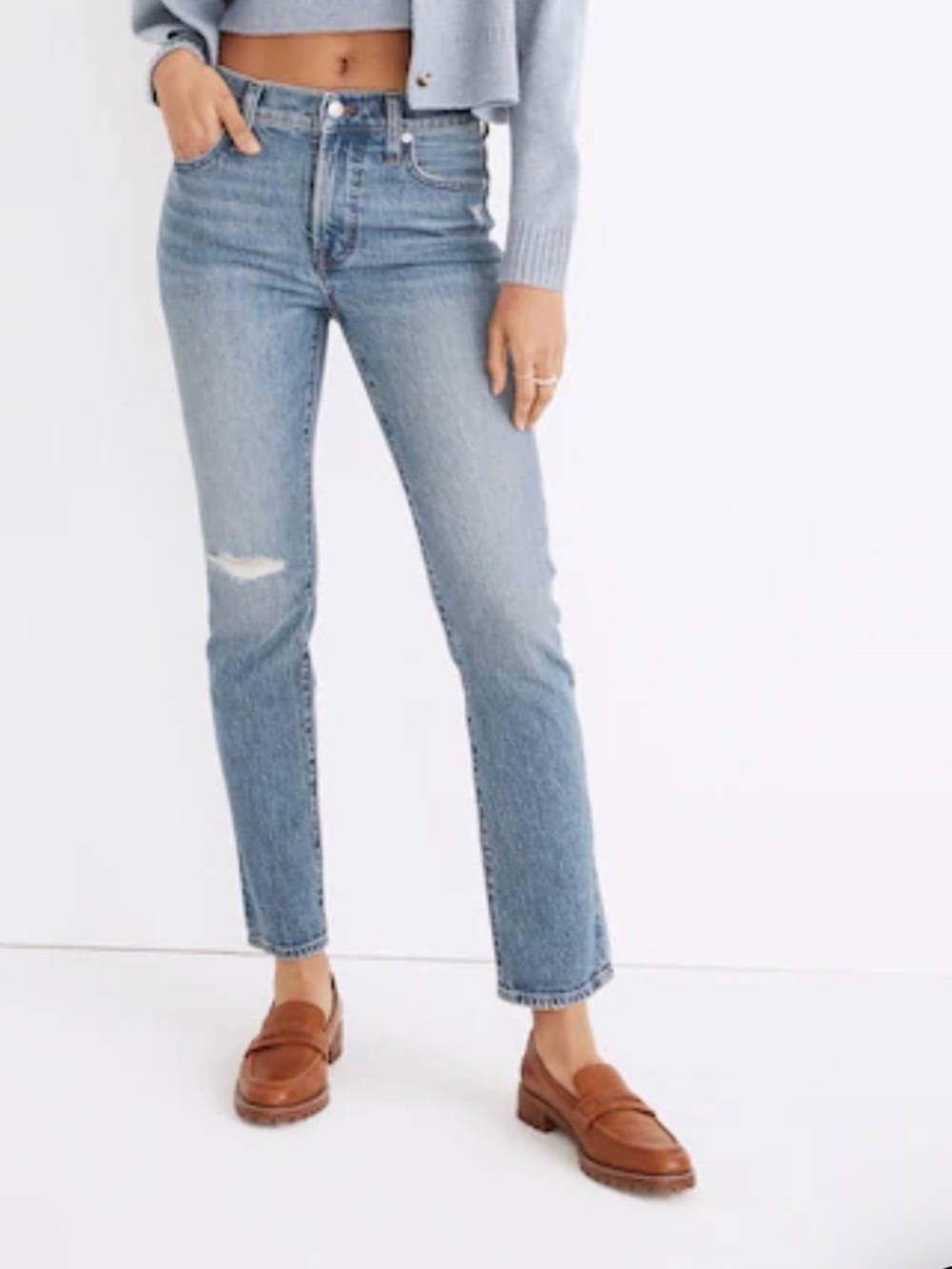 Madewell The Mid-Rise Perfect Vintage Jean in Ainsdale Wash: Knee-Rip Edition 27